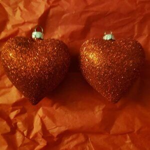 Two Of Hearts Pair Of Red Sparkly Heart Valentine's Ornament Romantic Glitter
